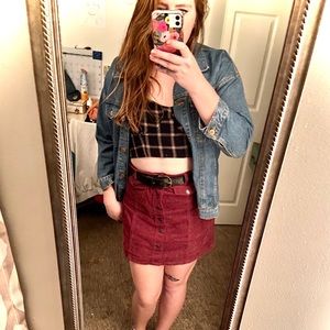 burgundy mossimo corduroy button up skirt